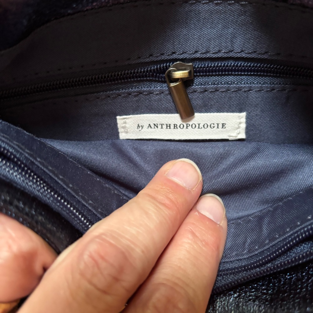 Anthropologie Shiny Navy Crossbody Purse Removable braided strap Cocktail Fairy - Picture 7 of 10